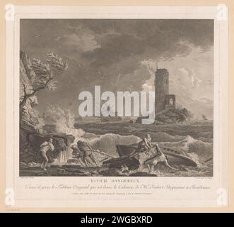 Stürmische Meereslandschaft mit Schiffbruch, Adrian Zingg, nach Claude Joseph Vernet, 1744 - 1808 Druck Paris Papier Radierung / Gravur Schiffbruch. Sturm auf See. Insel. Segelschiff, Segelboot Stockfoto