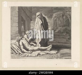 Bewening van Christus, anonym, nach Nicolas Poussin, 1700 - 1750 Druckgraphiker: Franzepublisher: Paris Papierstich Klage über den toten Christus durch seine Verwandten und Freunde (Christus normalerweise ohne Dornenkrone) Stockfoto