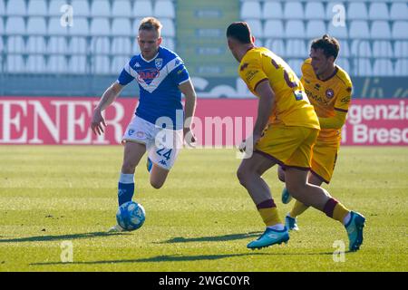 Brescia, Italien. Februar 2024. Lorenzo Maria Dickmann, während Brescia Calcio vs AS Cittadella, Serie B, im Rigamonti Stadion. Quelle: Alessio Morgese/Alessio Morgese/Emage/Alamy Live News Stockfoto