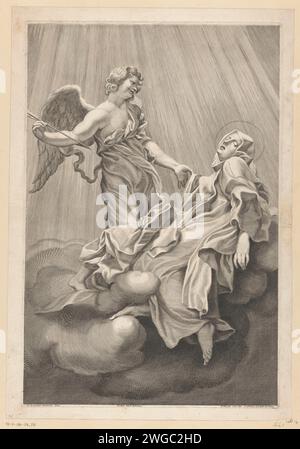 Extse Van Teresa, Benoît Thiboust, nach Giovanni Lorenzo Bernini, 1681 Druckgraphiker: RomeAfter Skulptur von: RomeVaticaanstad Papierstich persönliche Hingabe des Heiligen Theresa - Meditierende heilige in Ekstase Stockfoto