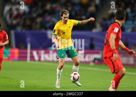 Al Wakrah, Katar. Februar 2024. Connor Metcalfe (aus) Fußball/Fußball : AFC Asian Cup Qatar 2023 Viertelfinalspiel zwischen Australien 1-2 Korea Republic im Al Janoub Stadium in Al Wakrah, Katar. Quelle: Mutsu Kawamori/AFLO/Alamy Live News Stockfoto