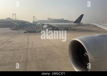 Karachi, Pakistan - 19. Januar 2024: Saudische Fluggesellschaft parkt am Karachi International Airport Stockfoto