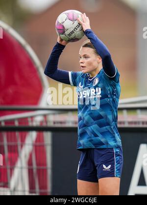 Wijdewormer, Niederlande. Februar 2024. Wijdewormer - Justine Brandau von Feyenoord V1 während des Spiels zwischen AZ V1 und Feyenoord V1 im AFAS Trainingskomplex am 4. Februar 2024 in Wijdewormer, Niederlande. Credit: Box to Box Pictures/Alamy Live News Stockfoto