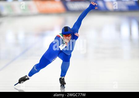 Quebec, Kanada. Februar 2024. QUEBEC, KANADA – 3. FEBRUAR: David Bosa aus Italien, der am 3. Februar 2024 in Quebec, Kanada, in der 500-m-A-Division der Männer während der ISU Speed Skating World Cup im Centre de Glaces Intact Assurance antrat. (Foto von David Kirouac/Orange Pictures) Credit: dpa/Alamy Live News Stockfoto