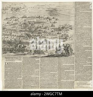 Schlacht von Rocroi, 1643, 1643 Drucken Schlacht von Rocroi in den französischen Ardennen am 19. Mai 1643, in der die französische Armee unter Ludwig II. Von Bourbon-Condé, dem Herzog von Enghien, die spanische Armee unter dem Kommando von Francisco de Melo besiegte. Präsentation der Schlacht, im Vordergrund einige Reiter. 5 Textspalten sind in Niederländisch auf dem Papier um den Ausdruck herum aufgeklebt. Amsterdam Papierätzung / Gravur / Buchdruck Kampf (+ Landstreitkräfte) Crocroi Stockfoto