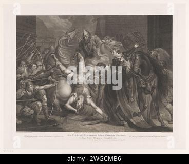 William Walworth tötet das, was Tyler unter dem wachsamen Auge von Richard II., König von England, Anker Smith, nach James Northcote, 1796 Druck Text in englischer Sprache am unteren Rand. Druckerei: Englandpublisher: London Paper Radiching / Graving Murder. Revolution, Revolte. Historische Personen. Politiker, z. B. Parteiführer Stockfoto