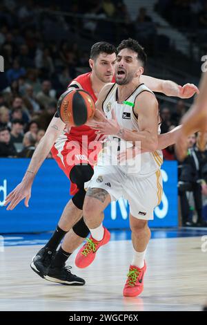 Madrid, Spanien. Februar 2024. Facundo Campazzo von Real Madrid während des Liga ACB Endesa Spiels zwischen Real Madrid und Basquet Girona in Wizink am 04. Februar 2024 in Madrid (Foto: Oscar Gonzalez/SIPA USA) (Foto: Oscar Gonzalez/SIPA USA) Credit: SIPA USA/Alamy Live News Stockfoto