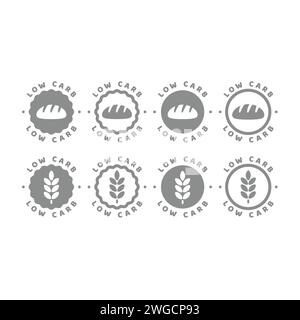 Vektor-Etikettensatz mit niedrigem Carb. Ernährungs- und Diätstempel. Stock Vektor