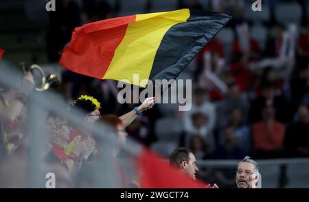 Varazdin, Kroatien. Februar 2024. VARAZDIN, KROATIEN - 4. FEBRUAR: Fans jubeln am 2. Tag des Qualifikationsspiels des Davis Cup zwischen Kroatien und Belgien in der Arena Varazdin am 4. Februar 2024 in Varazdin, Kroatien. Foto: Sanjin Strukic/PIXSELL Credit: Pixsell/Alamy Live News Stockfoto