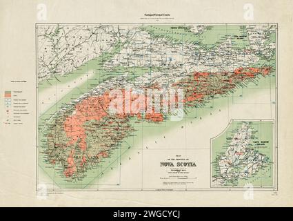 Jahrgang 1906 Landkarte der Provinz Nova Scotia mit dem Titel Geological Survey of Canada - Robert Bell, stellvertretender Direktor Stockfoto