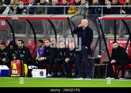 ALKMAAR - Feyenoord-Trainer Arne Slot während des niederländischen Eredivisie-Spiels zwischen AZ Alkmaar und Feyenoord im AFAS-Stadion am 4. Februar 2024 in Alkmaar, Niederlande. ANP OLAF KRAAK Stockfoto