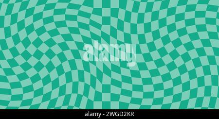 Ästhetische Vintage-Hintergründe mit groovy kariertem Muster und psychedelischen Schachbretttexturen in Türkis-Farbpalette Stock Vektor