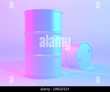 3D Illustration Ölfässer auf weißem Hintergrund, Industriekonzept. Stockfoto