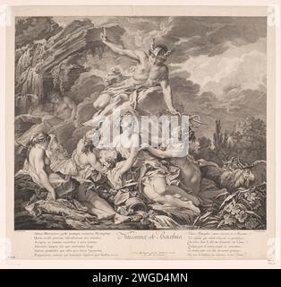 Geboorte Van Bacchus, Pierre Alexandre Aveline, nach Francois Boucher, um 1748 Druckgraphiker: Franzepublisher: Paris Papierätzung / Gravur Geburt von Bacchus: Er wird von Jupiters Oberschenkel geboren, wo er eingenäht worden war (möglicherweise durch Mercury). (Geschichte von) Quecksilber (Hermes) Stockfoto