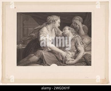 Marcus Antonius stirbt in den Armen von Kleopatra, Johann Georg Wille, nach Pompeo Batoni, 1778 Druckpapier mit dem Tod von Markus Antonius: Er stirbt, nachdem er sich erstochen hat: Kleopatra trauert an seinem Bett Stockfoto