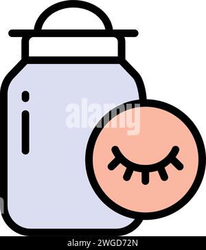 Augen Make-up-Entferner Farbsymbol. Make-up-Routinekonzept. Empfindliche Flüssigkeit für sauberes Auge aus Kosmetik. Schönheitsverfahren. Symbol für das Entfernen von Augenflecken Stock Vektor