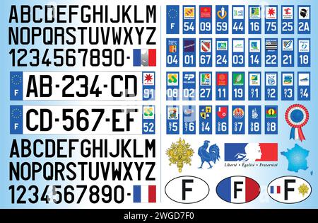Frankreich Autokennzeichen Muster, Buchstaben, Zahlen und Symbole, Vektorillustration, Europäische Union Stock Vektor