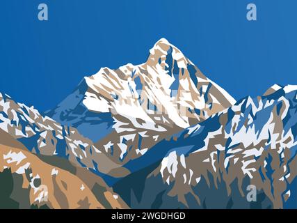 Mount Nanda Devi Vektor Illustration, einer der besten Berge im indischen Himalaya, gesehen von Joshimath Auli, Uttarakhand, Indien, indischer Himalaya Stock Vektor