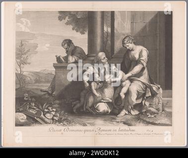 Heilige Familie mit Elisabet und Johannes de Boper, Francois de Poilly (I), nach Jacques Stella, 1632–1693 Druck Frankreich Papierstich / Radierung Heilige Familie, und abgeleitete Darstellungen Stockfoto