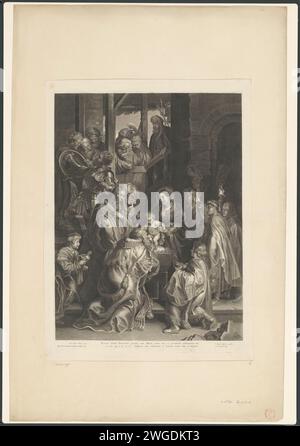 Anbetung von de Koningen, Francois Ragot, nach Peter Paul Rubens, 1648 - 1670 Print Frankreich Papierstich / Schnipseln Anbetung der Könige: Die Weisen überreichen ihre Geschenke an das Christuskind (Gold, Weihrauch und Myrrhe) Stockfoto