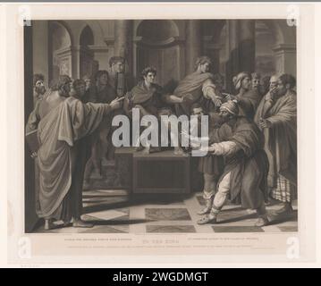 Elymas betroffen von Paul mit Blindheit, Thomas Holloway, nach Rafaël, 1820 Druck London Papier. Der Zauberer Elymas (Elymes, Bar-Jesus), der Paulus und Barnabas am Reden hindern will, wird von Paulus blind geschlagen Stockfoto