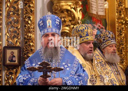 Nicht exklusiv: KIEW, UKRAINE - 2. FEBRUAR 2024 - Primat der orthodoxen Kirche der Ukraine, Metropolit von Kiew und ganz Ukraine seine Seligkeit Epipha Stockfoto