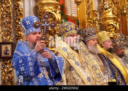 Nicht exklusiv: KIEW, UKRAINE - 2. FEBRUAR 2024 - Primat der orthodoxen Kirche der Ukraine, Metropolit von Kiew und ganz Ukraine seine Seligkeit Epipha Stockfoto