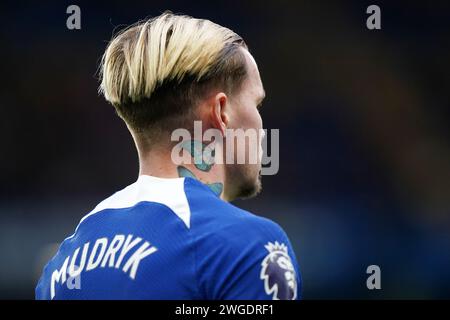 Chelsea’s Mykhaylo Mudryk während des Premier League-Spiels in Stamford Bridge, London. Bilddatum: Sonntag, 4. Februar 2024. Stockfoto