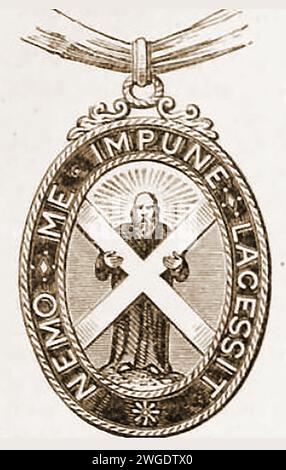 Ein Stich des Abzeichens des Thistle-Ordens von Scotland.jpg - 2WG aus dem 19. Jahrhundert Stockfoto