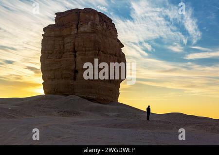 Eine Felsformation in der Wüste nahe Riad, Saudi-Arabien, ist bekannt als TeufelsDaumen oder Juda-Daumen. Stockfoto