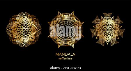 Set Goldenes Mandala, abstrakte geometrische Technologiekreise, Drahtmodell Logo Business Concept Vector Luxury Bundles, Heilige Geometrie in rundem Gold Stock Vektor