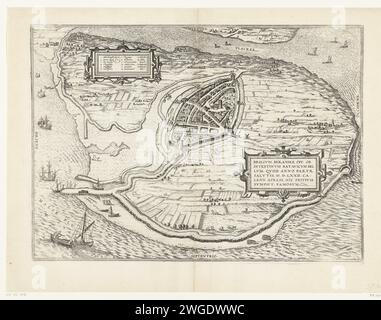 Karte der Insel Voorne und Karte von Brielle, 1572, 1657 drucken Karte der Insel Voorne mit einer Karte von Brielle Watergeuzen, die am 1. April 1572 in Vogelperspektive aufgenommen wurde. Oben links eine Kartusche mit einer niederländischen Legende 1-16. Rechts eine Kartusche mit dem Titel in lateinischer Sprache. Unten links ein Fischerboot. Auf dem lateinischen Verso-Text. Druckerei: Cologneprint Maker: Colognepublisher: Amsterdam Papier ätzt Stadtpläne. Karten von verschiedenen Ländern oder Regionen Brielle Stockfoto