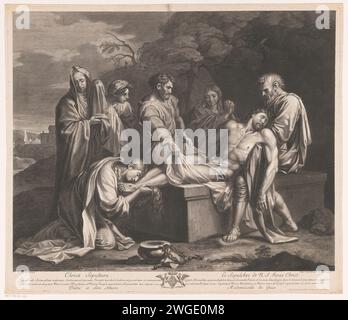 Graflegging van Christus, Etienne Picart, After Eustache Lesueur, 1686 Print Frankreich Papierstich / Radierung Christi Gravur (evtl. von Engeln) Stockfoto