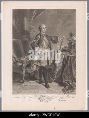 Porträt von Lodewijk XV, Gille Edme Petit, nach Louis Michel van Loo, 1729 - 1755 Druck Paris Papierstich / Gravur historischer Personen. king Stockfoto