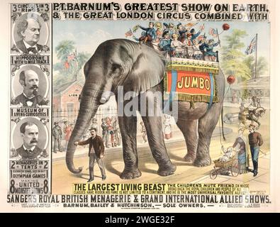 P.T. Barnum's Greatest Show on Earth & The Great London Circus mit Jumbo, dem größten Elefanten, der je gesehen wurde Stockfoto