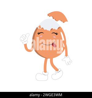 Glückliche Ei-Zeichentrickfigur, Cartoon-Ei, das Daumen nach oben gibt, Hand gezeichnete Cartoon-Kawaii-Vektor-Illustration. Retro-Ostern mit verschiedenen Emotionen Stock Vektor