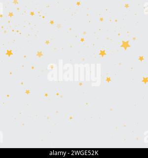 Zufällig fallende Goldsterne auf weißem Hintergrund. Glitzermuster für Banner, Grußkarte, Weihnachts- und Neujahrskarte, Stock Vektor