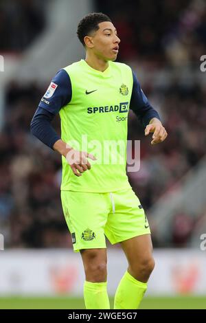 Middlesbrough, Großbritannien. Februar 2024. Sunderland Mittelfeldspieler Jobe Bellingham (7) während des Spiels Middlesbrough FC gegen Sunderland AFC SKY Bet EFL Championship im Riverside Stadium, Middlesbrough, England, Großbritannien am 4. Februar 2024 Credit: Every Second Media/Alamy Live News Stockfoto