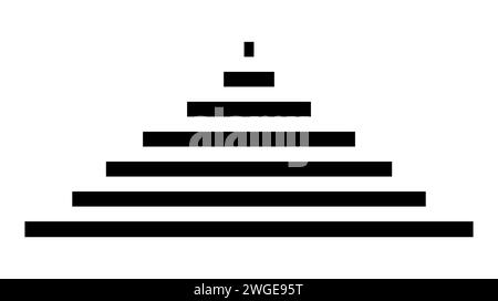 Schwarz-weiße horizontale Linien, die eine Pyramide bilden. Einfarbige Streifen bilden ein Dreieck. Einfache geometrische Konstruktion. Minimalistische Grafik. Logo, Symbol, pi Stock Vektor