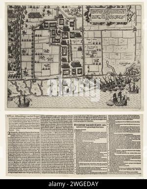 Das Lager der Staatsarmee bei Watervliet neben dem Lager der spanischen Armee, 1605, 1605 drucken Karte mit der Position des Armeelagers der Staatsarmee Onder Maurits in Watervliet und IJzendijke, direkt neben dem Armeelager der spanischen Armee unter Spinola bei Boekhoute, 1. Juni 1605. Oben rechts eine Kartusche mit den Titeln. Hiermit auf einem separaten Blatt 4-spaltiger Text in Niederländisch einschließlich der Legende A-EE. Druckerei: Nord-Niederlande Spublisher: Amsterdam Papierätzung / Buchdruck Karten von verschiedenen Ländern oder Regionen. (Militär-)Lager mit Zelten IJzendijke. Wat Stockfoto