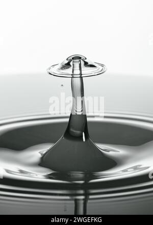 Schwarzweiß-Splash-Art mit hoher Taste, Makrofotografie mit Wasserkollision Stockfoto