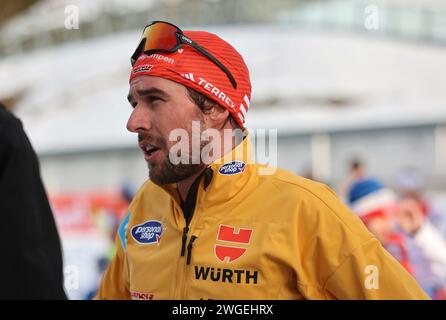 Seefeld, Österreich, 04. Februar 2024: Nordische Kombination, NORDISCHE Kombination TRIPLE 2024, Herren, Weltcup, Herren Individual Gundersen NH/12,5 km, Seefeld Sports Arena, Langlauf RYDZEK Johannes (GER) Kopf, Oberkörper Stockfoto