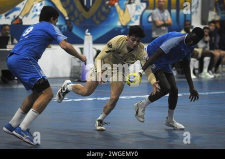 Lissabon, Portugal. Februar 2024. Lissabon, 03/2024 - Boa Hora war Gastgeber des FC Porto am Nachmittag im Pavilhão F. Tavares in Lissabon, in einem Spiel für die nationale Handball-Meisterschaft für die Saison 2023/24. Antonio Martinez (Álvaro Isidoro/Global Imagens) Credit: Atlantico Press/Alamy Live News Stockfoto