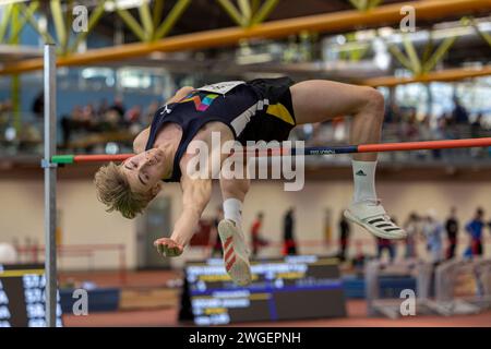 München, Deutschland. Februar 2024. Johannes Boecher (USC Mainz); Süddeutsche Hallenmeisterschaften Aktive und Jugend U18 in der Werner-von-Linde-Halle in München am 03.02.2024, (Bayern). Quelle: dpa/Alamy Live News Stockfoto