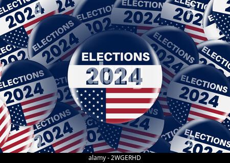 2024 Abzeichen oder Pin für die Präsidentschaftswahl. US, USA, amerikanische Wahl, Wahlzeichen. Stockfoto