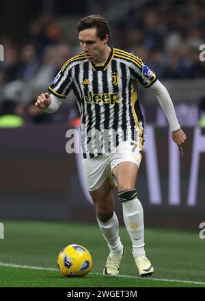 Mailand, Italien. Februar 2024. Federico Chiesa von Juventus während des Spiels der Serie A in Giuseppe Meazza, Mailand. Der Bildnachweis sollte lauten: Jonathan Moscrop/Sportimage Credit: Sportimage Ltd/Alamy Live News Stockfoto