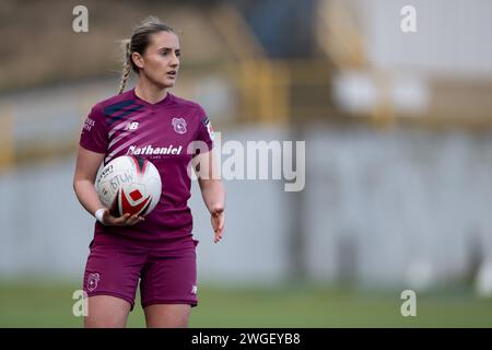 Barry, Großbritannien. Februar 2024. Hannah Power von Cardiff City Women während des Genero Adrian Premier Matches zwischen Barry Town United Women und Cardiff City Women im Jenner Park Stadium in Barry am 4. Februar 2024. Dieses Bild darf nur für redaktionelle Zwecke verwendet werden. Nur redaktionelle Verwendung. Quelle: Ashley Crowden/Alamy Live News Stockfoto