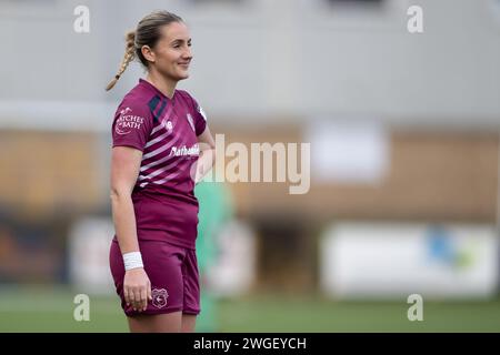 Barry, Großbritannien. Februar 2024. Hannah Power von Cardiff City Women während des Genero Adrian Premier Matches zwischen Barry Town United Women und Cardiff City Women im Jenner Park Stadium in Barry am 4. Februar 2024. Dieses Bild darf nur für redaktionelle Zwecke verwendet werden. Nur redaktionelle Verwendung. Quelle: Ashley Crowden/Alamy Live News Stockfoto