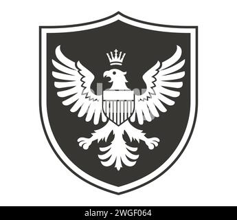 Militärschild-Ikone mit einem Adlerbild. Illustration des flachen Vektors Stock Vektor