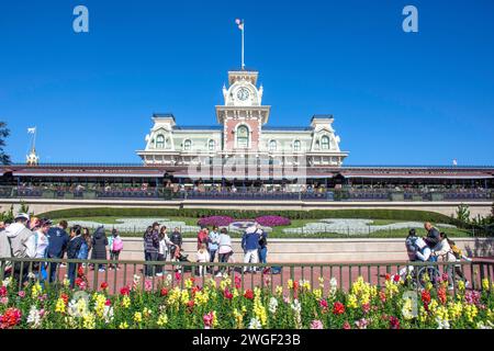 Eintritt zum Magic Kingdom, Walt Disney World Resort, Bay Lake, Orange County, Orlando, Florida, Vereinigte Staaten von Amerika Stockfoto